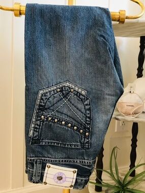 Y2K🔥 FESTIVAL RAVE BAGGY STUDDED FADED DENIM PEPE JEANS 30 x 30